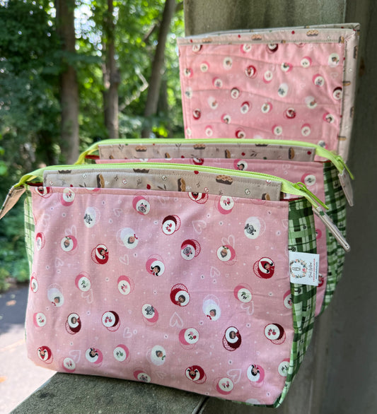 PINK CIRCLES RED RIDING HOOD Project Bags - Toad Hollow Bags