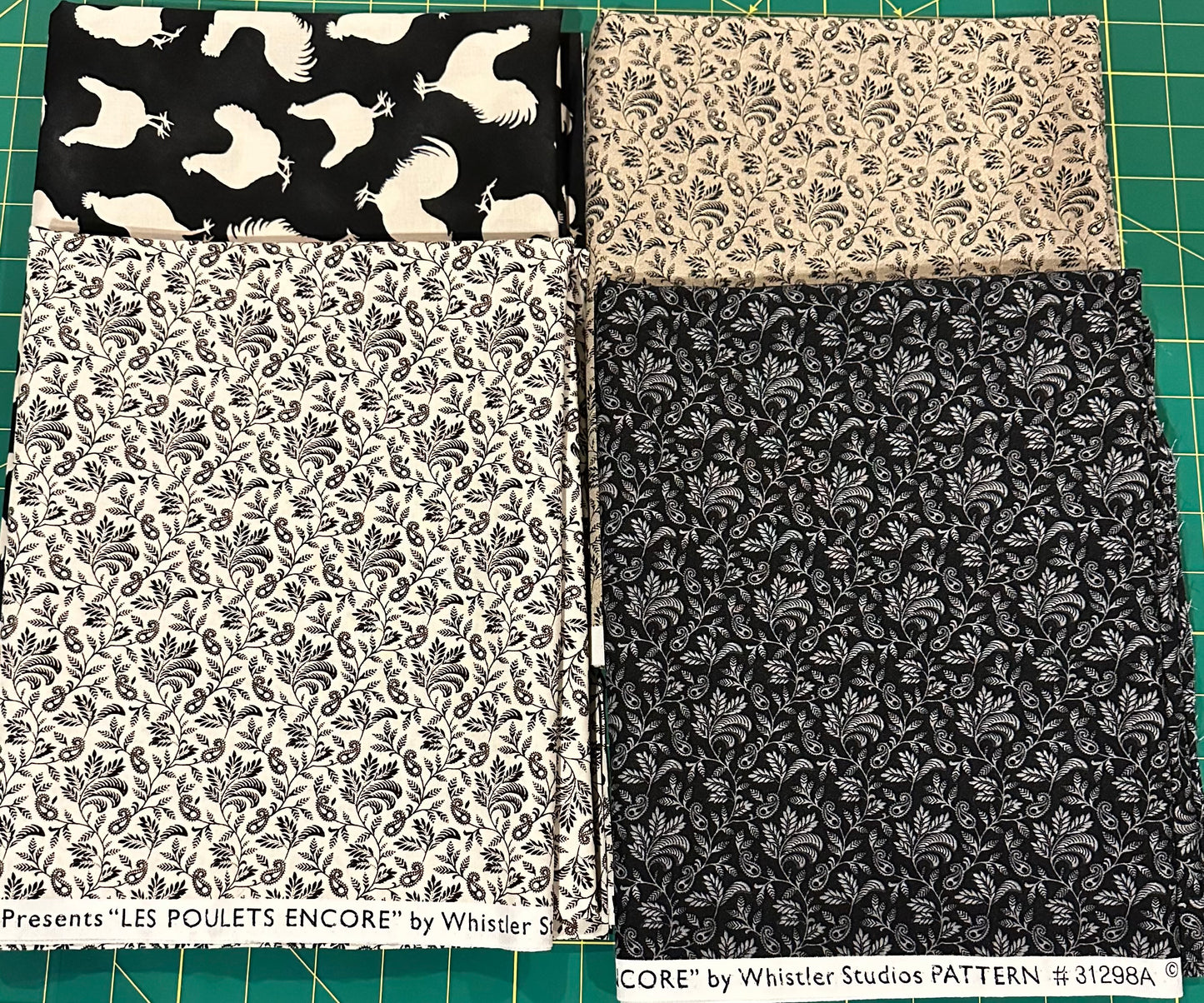 LES POULETS ONE YARD BUNDLE (4 Yds) by Whistler Studio 100% Cotton, Toad Hollow Fabrics