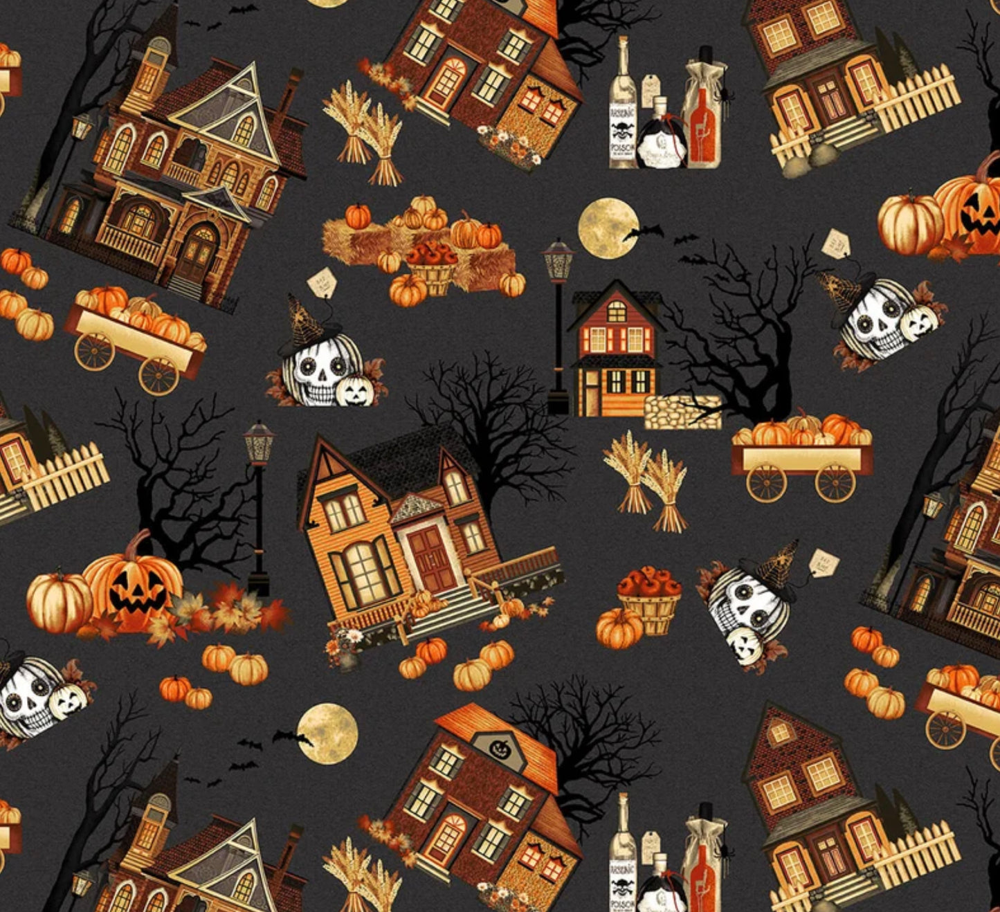 VILLAGE TOSS - Haunted Village fabrics from Henry Glass Fabrics,100% Cotton, Toad Hollow Fabrics