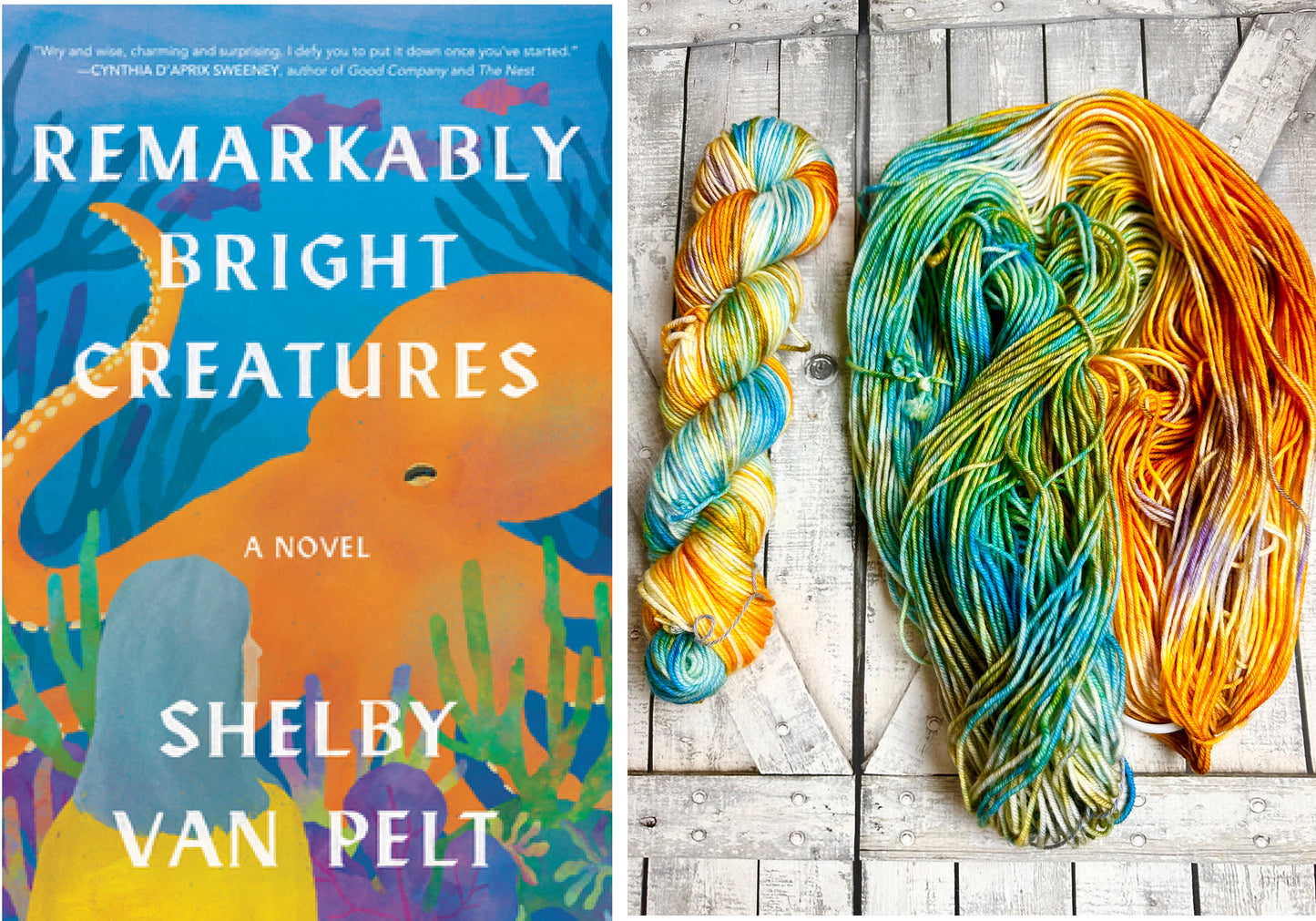 REMARKABLY BRIGHT CREATURS - A sample of our Favorite Books Monthly Yarn Club, Hand Dyed Superwash Merino Yarn,Toad Hollow Yarns