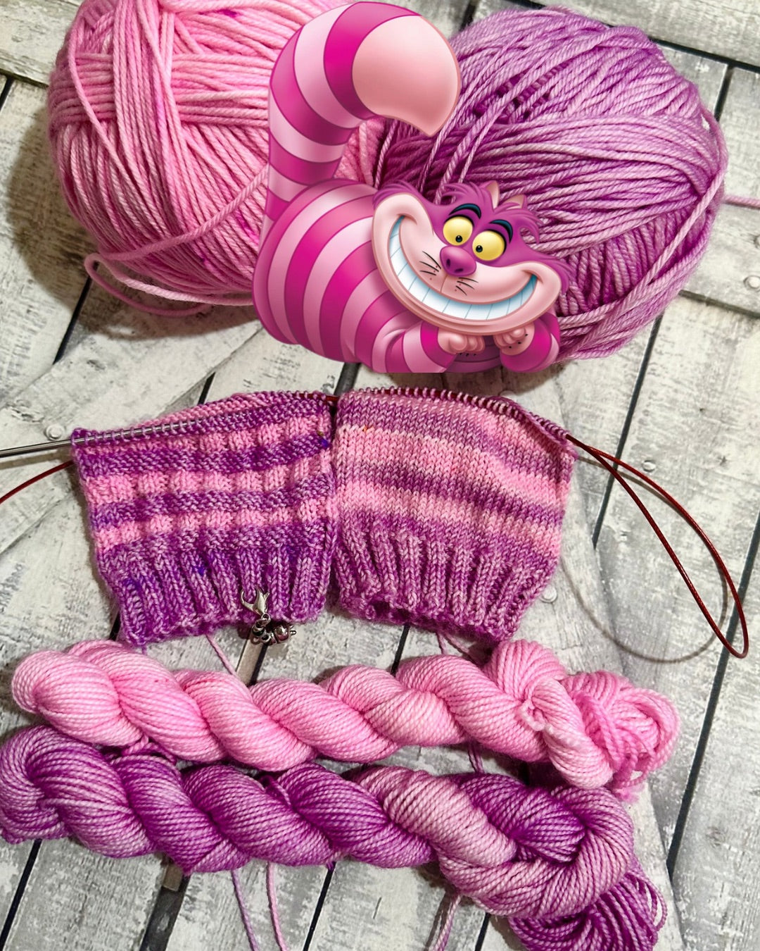CHESHIRE CAT PUFFLE SOCKS KIT, Hand Dyed Superwash Merino Yarn,Toad Hollow Yarns (YARN ONLY, NO PATTERN)