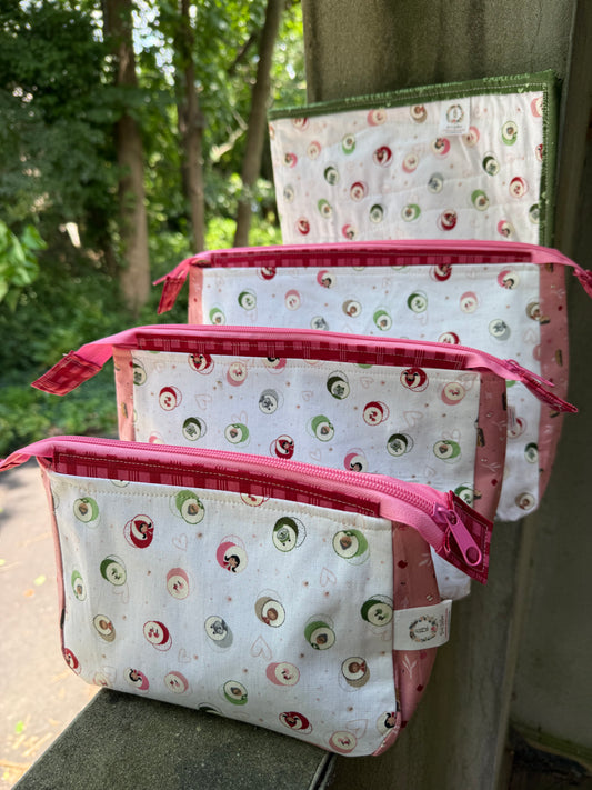 WHITE CIRCLES RED RIDING HOOD Project Bags - Toad Hollow Bags