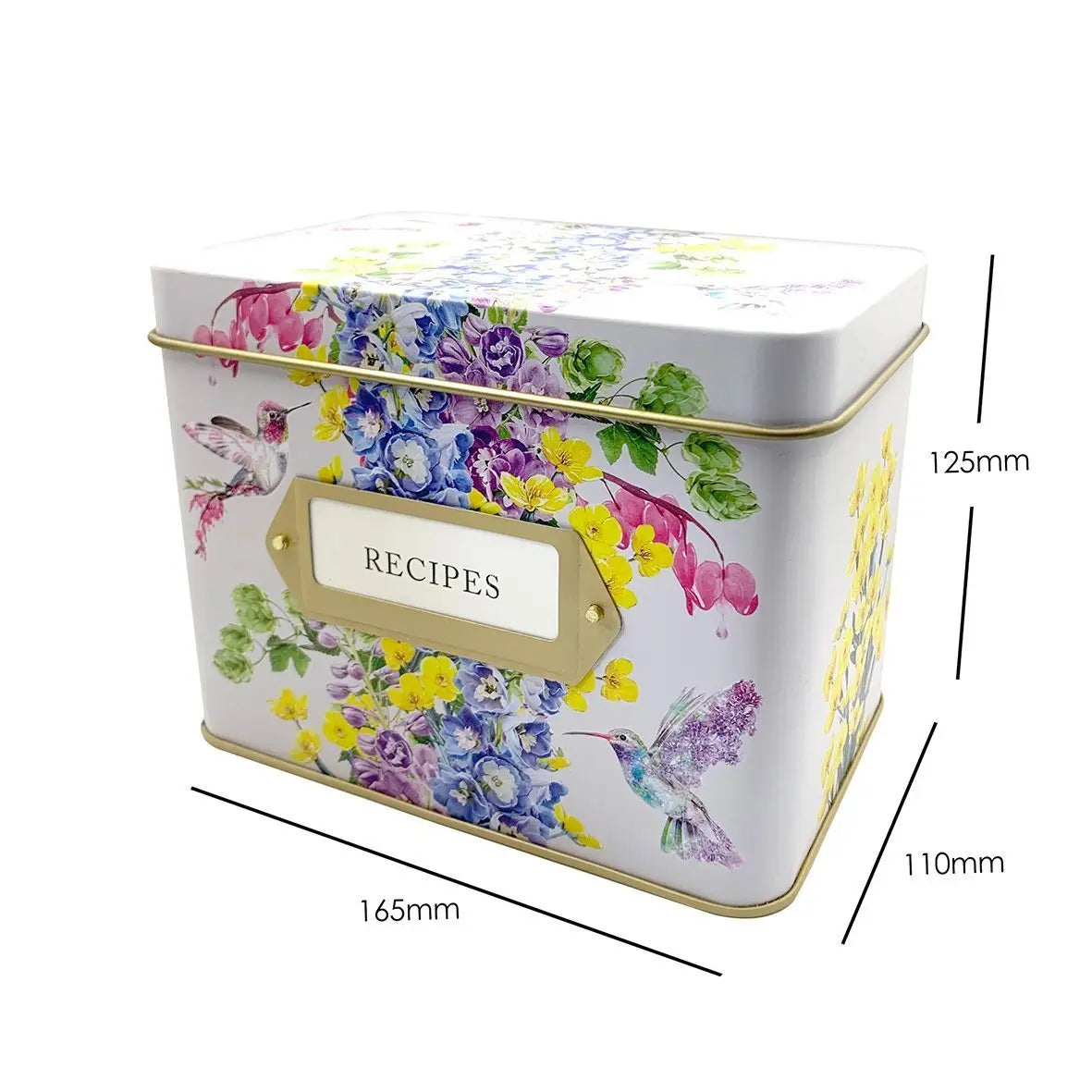 HUMMINGBIRD Recipe Tin with 50 Recipe Cards & 12 Dividers
