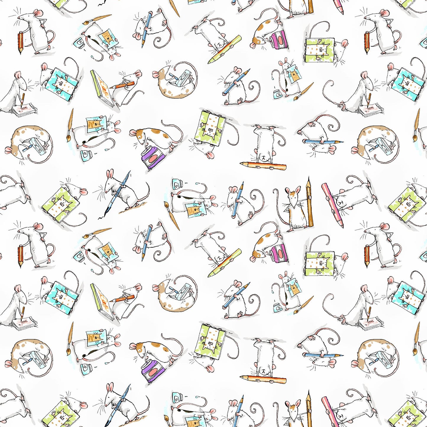 MICE White - ART CLUB by Anita Jarem, 100% Cotton, Toad Hollow Fabrics