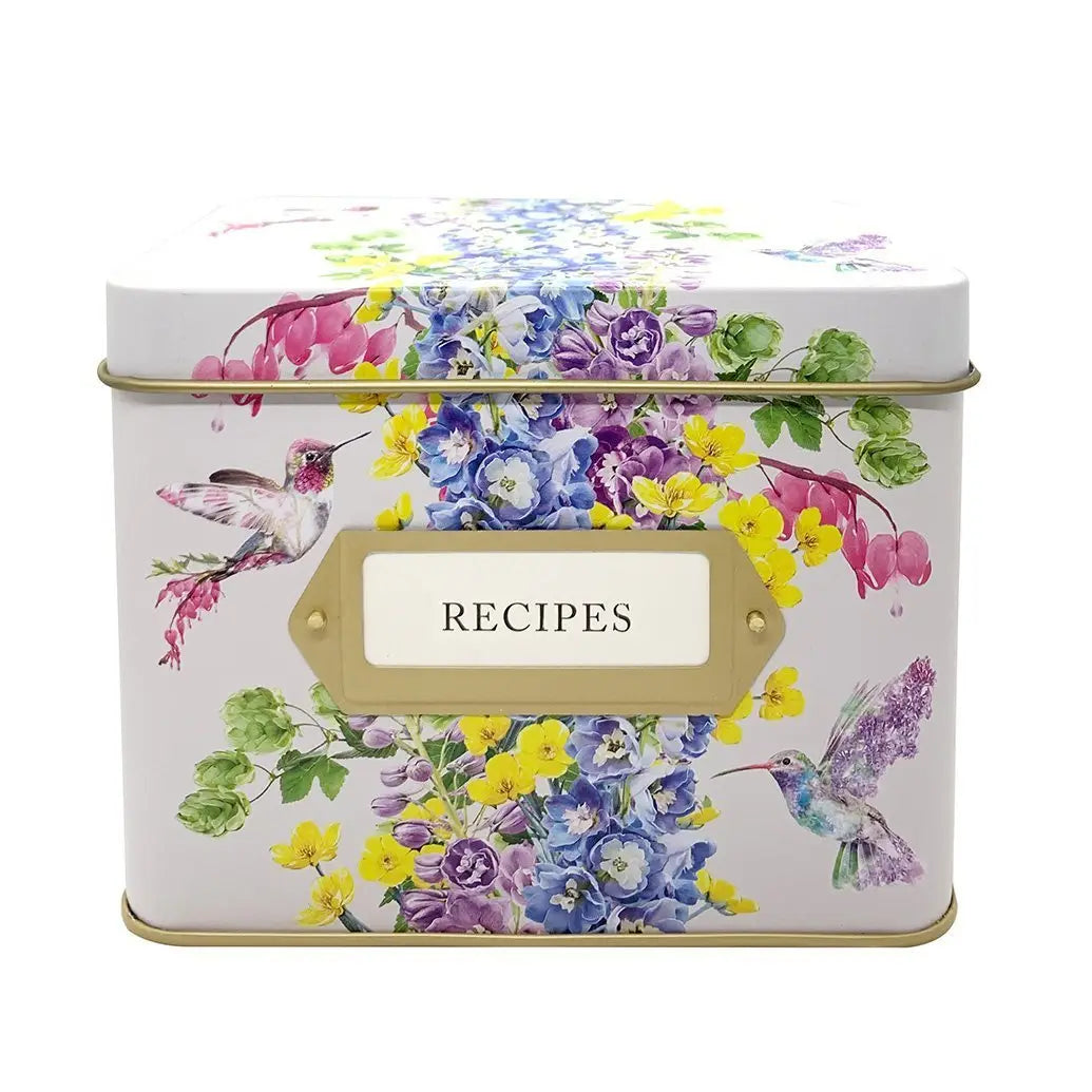 HUMMINGBIRD Recipe Tin with 50 Recipe Cards & 12 Dividers