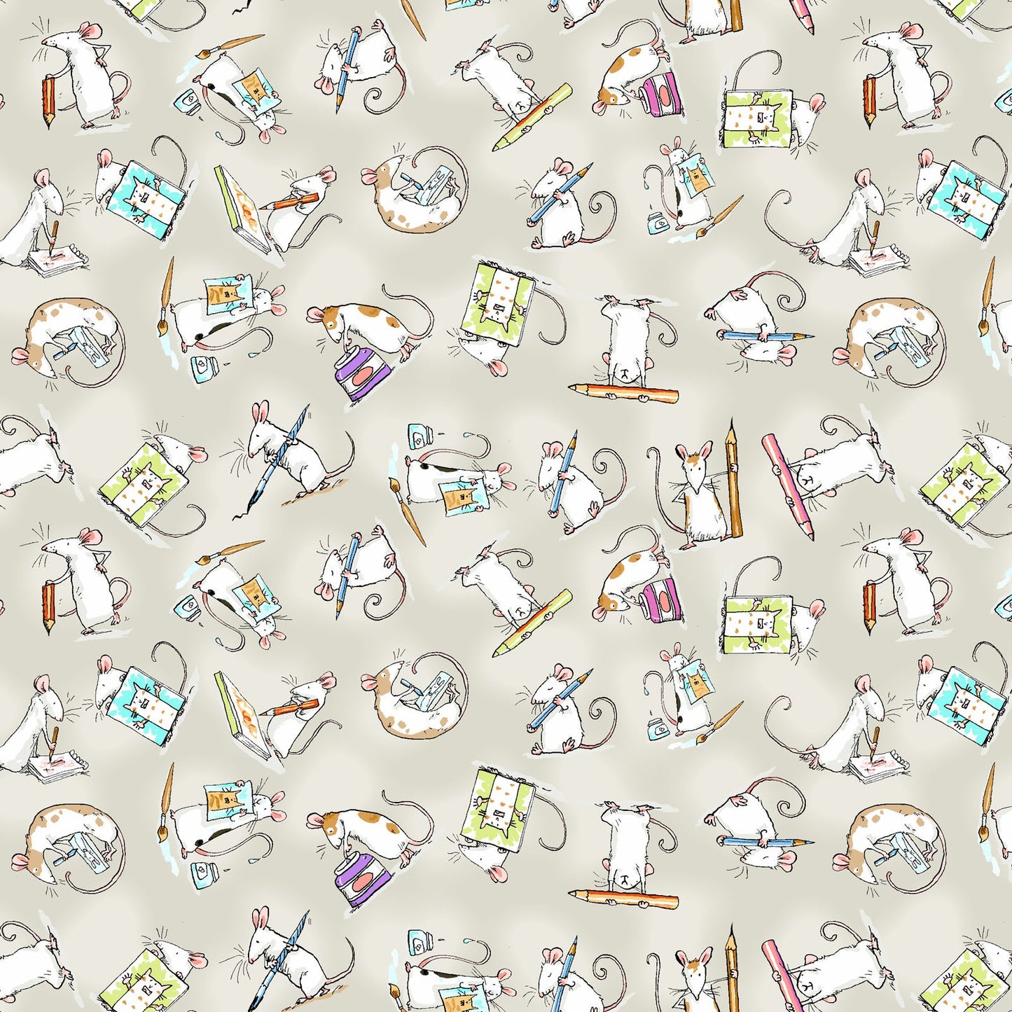 MICE Light Khaki - ART CLUB by Anita Jarem, 100% Cotton, Toad Hollow Fabrics