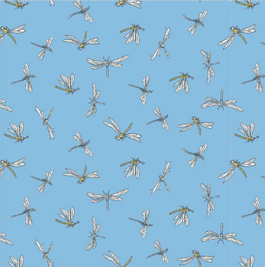 LEAP FROG - Dragonflies Denim - by Anita Jarem, 100% Cotton, Toad Hollow Fabrics
