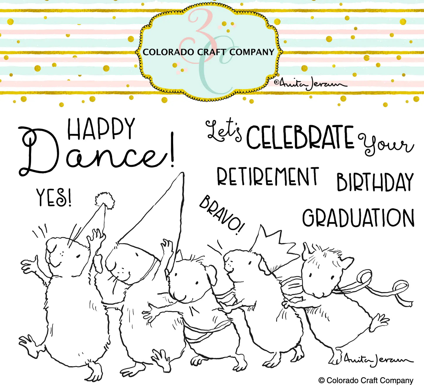 ANITA JERAM CONGA LINE rubber stamp set, Colorado Craft Company, The Olde Curiosity Shoppe