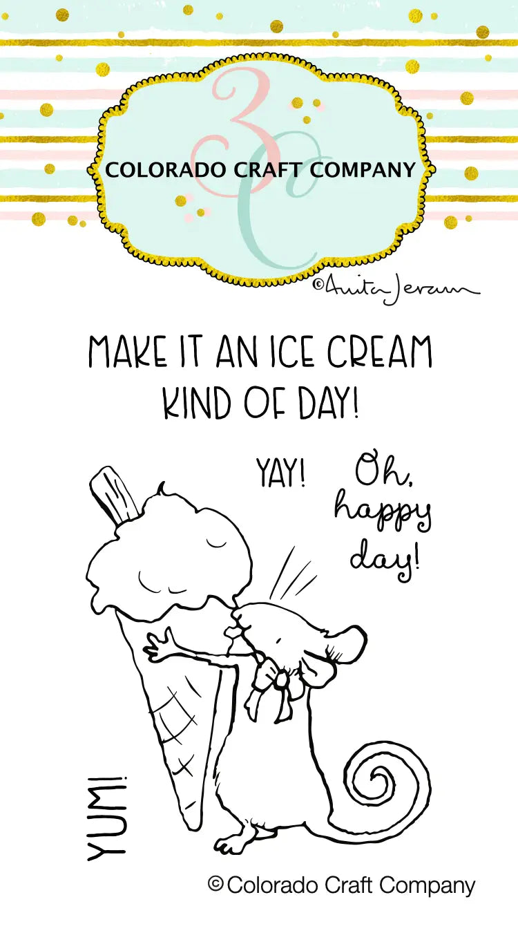 ANITA JERAM ICE CREAM DAY mini rubber stamp set, Colorado Craft Company, The Olde Curiosity Shoppe