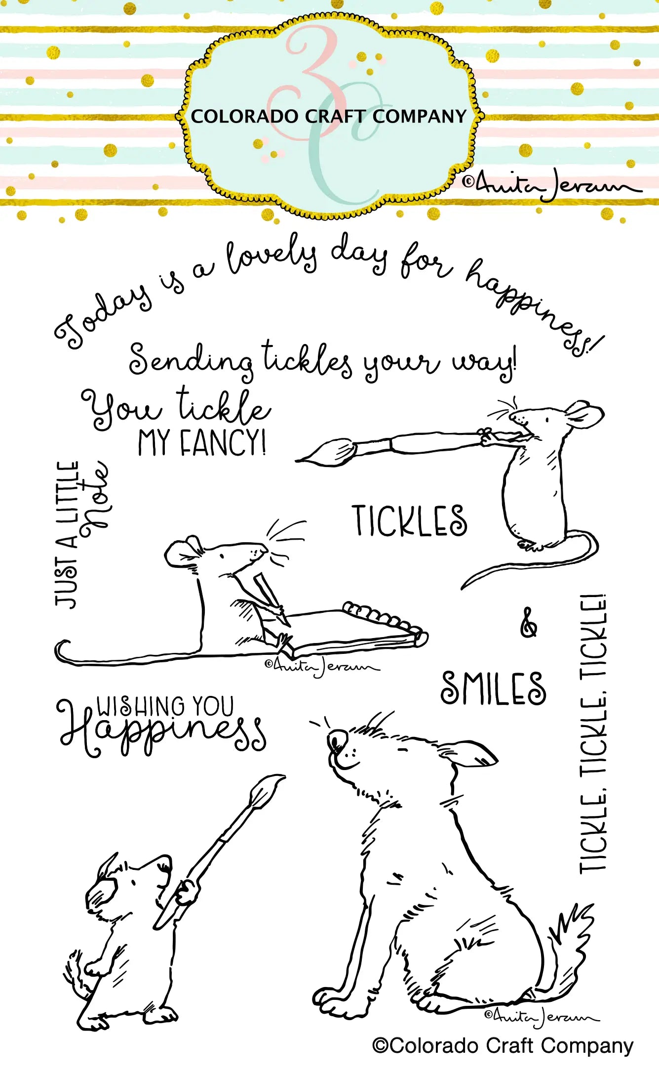 ANITA JERAM WISHING HAPPINESS rubber stamp set, Colorado Craft Company, The Olde Curiosity Shoppe