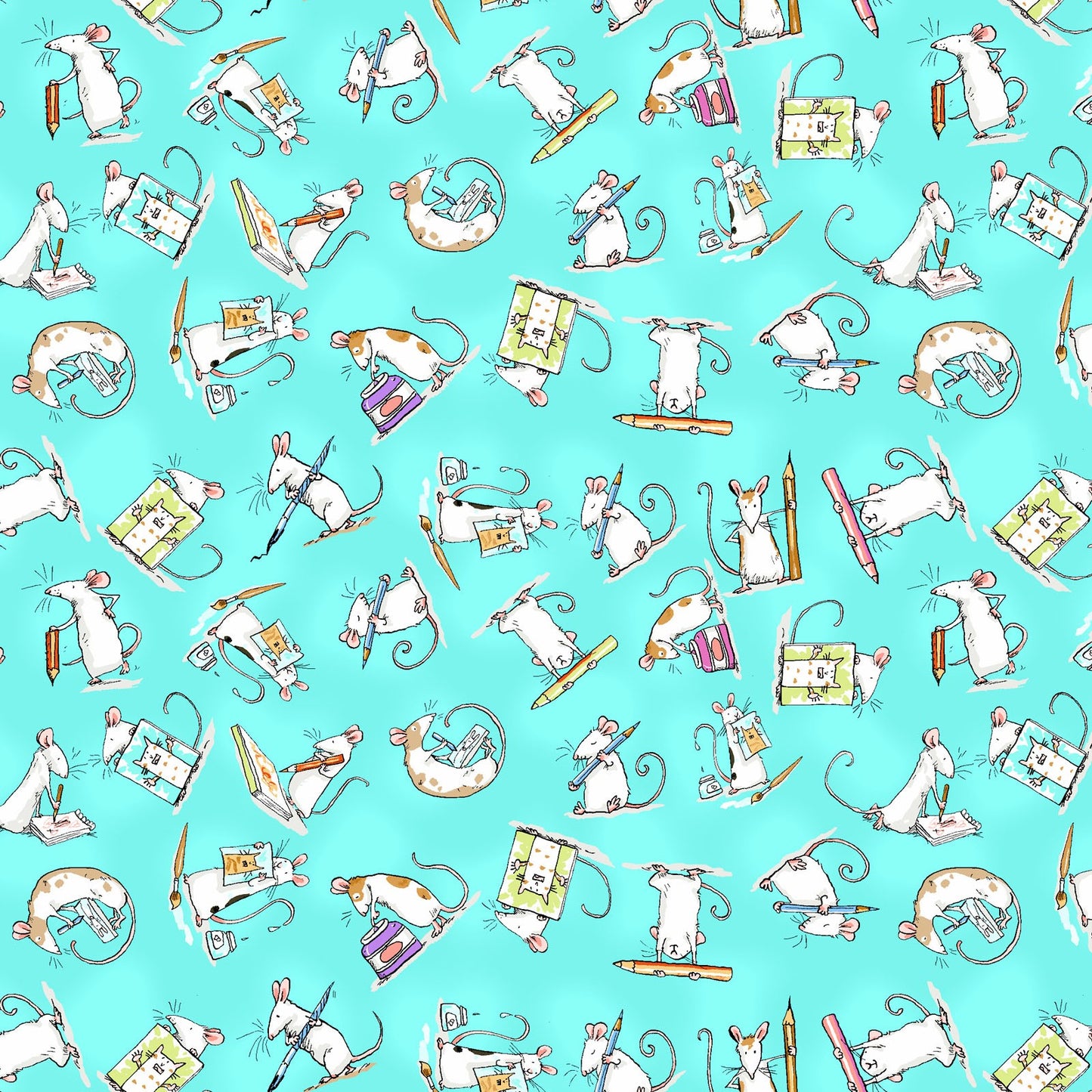 MICE Aqua - ART CLUB by Anita Jarem, 100% Cotton, Toad Hollow Fabrics