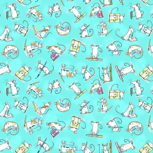 MICE Aqua - ART CLUB by Anita Jarem, 100% Cotton, Toad Hollow Fabrics