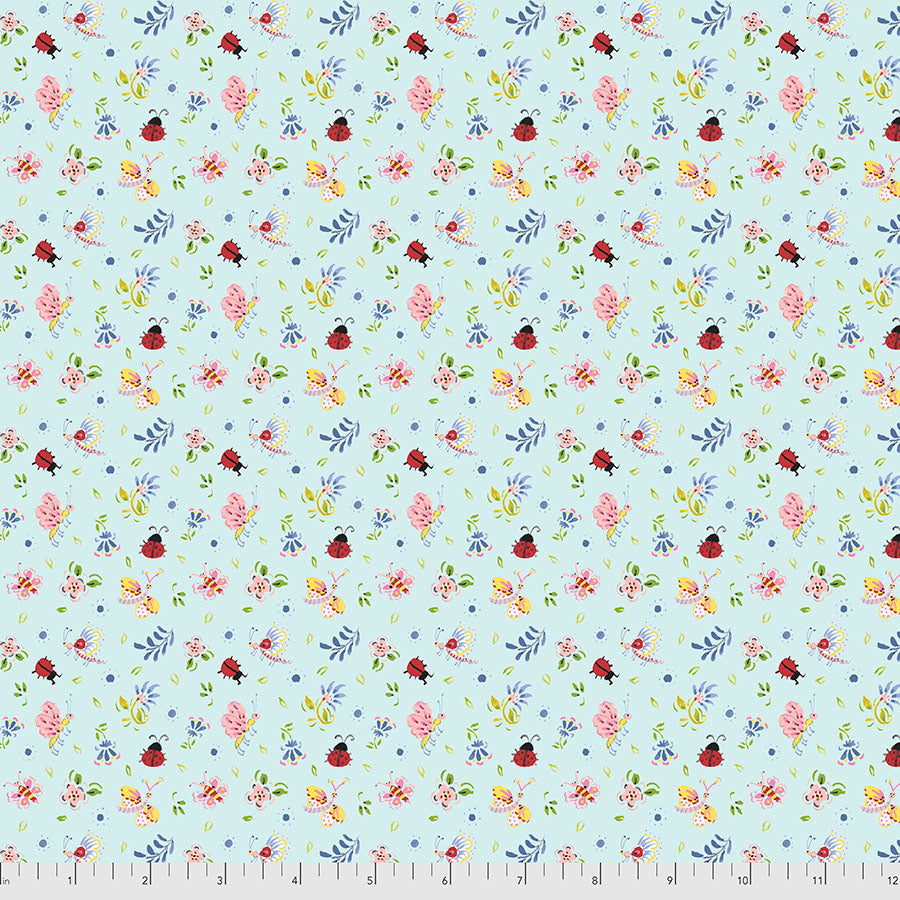 DITZY BUGS - AQUA from the LADYBIRD Collection by Dena Designs, 100% Cotton, Toad Hollow Fabrics