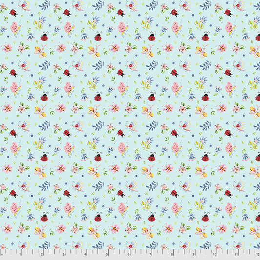 DITZY BUGS - AQUA from the LADYBIRD Collection by Dena Designs, 100% Cotton, Toad Hollow Fabrics
