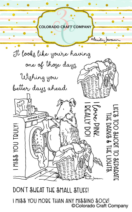 ANITA JERAM LAUNDRY DAY rubber stamp set, Colorado Craft Company, The Olde Curiosity Shoppe