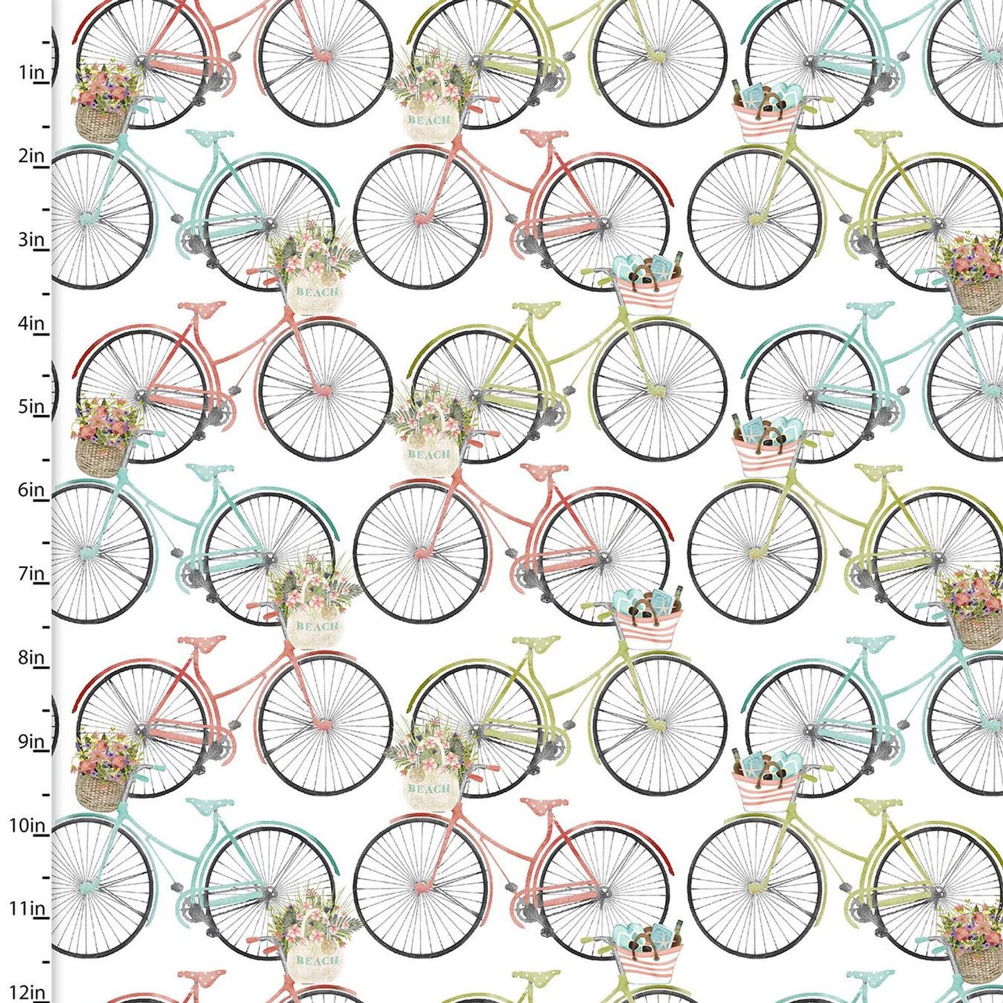 BEACH TRAVEL, Bicycles, 3 Wishes Fabric, 100% Cotton, Toad Hollow Fabrics