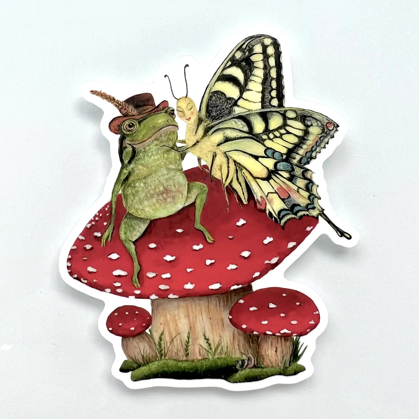 FROG AND BUTTERFLY vinyl sticker, Jahna Vashti artist, The Olde Curiosity Shoppe