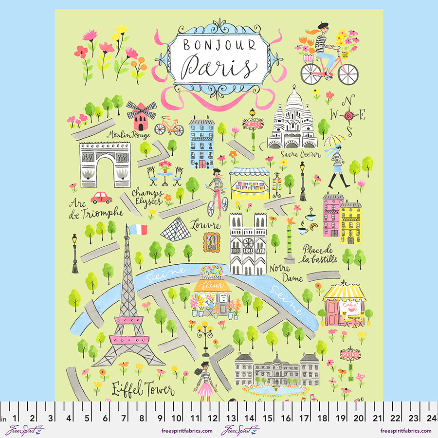 BONJOUR PARIS PANEL, by Anne Keenan Higgins 100% Cotton, By The Half Yard, Toad Hollow Fabrics