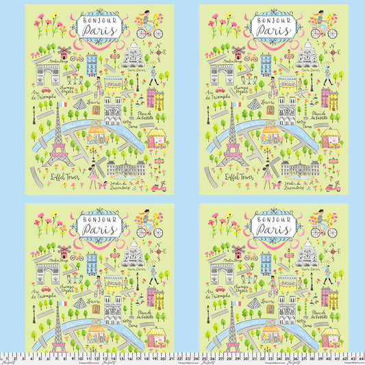 BONJOUR PARIS PANEL, by Anne Keenan Higgins 100% Cotton, By The Half Yard, Toad Hollow Fabrics