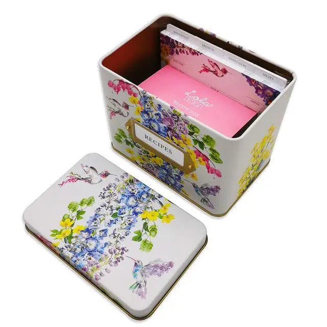 HUMMINGBIRD Recipe Tin with 50 Recipe Cards & 12 Dividers