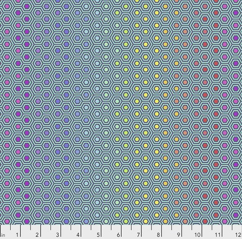 HEXY RAINBOW - PEACOCK - True Colors by Tula Pink, 100% Cotton, Toad Hollow Fabrics