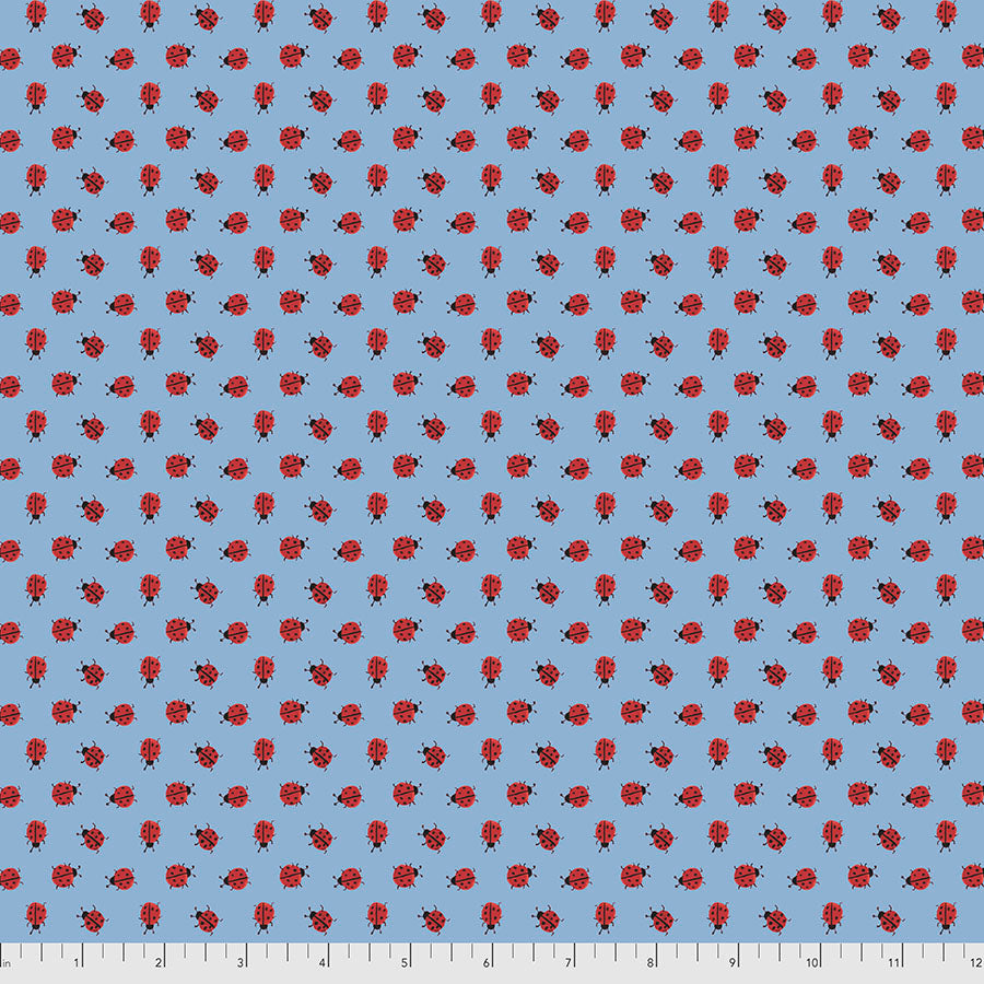 LADYBUG DOT - BLUE from the LADYBIRD Collection by Dena Designs, 100% Cotton, Toad Hollow Fabrics