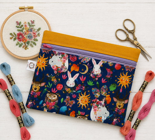 Zippered Cross Stitch Bag - MAGIC FRIENDS from Mia Charro's Magical Friends line - Project Bags - Toad Hollow Bags