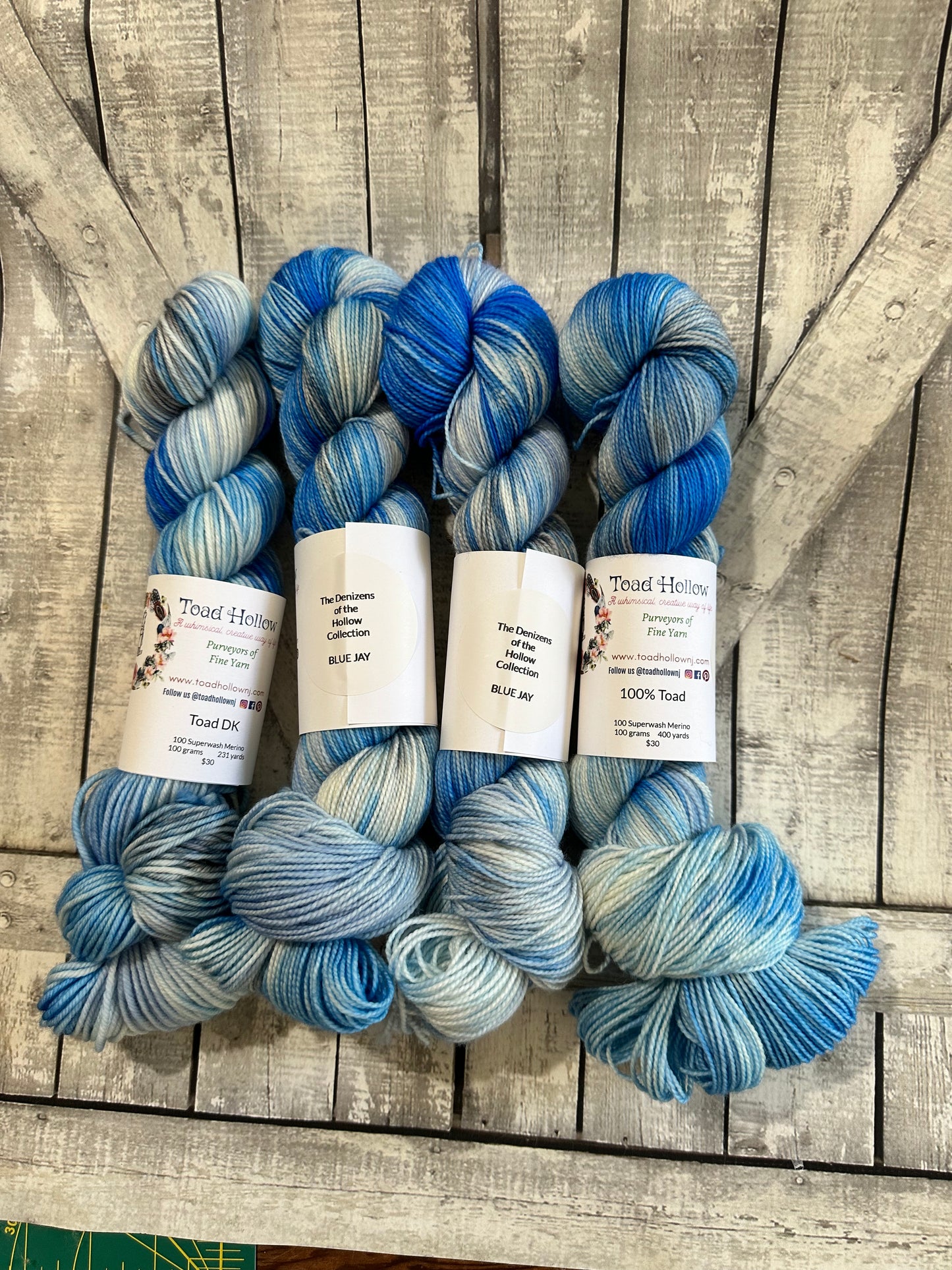 THE BLUE JAY, June’s Listing for The Denizen’s of The Hollow yarn, Hand Dyed Superwash Merino Yarn,Toad Hollow Yarns