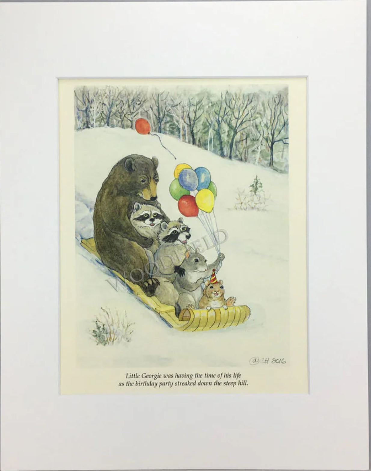 TOBOGGAN PARTY PRINT by Woodfield Press, The Olde Curiosity Shoppe, Toad Hollow