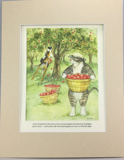 APPLE PICKING PRINT by Woodfield Press, The Olde Curiosity Shoppe, Toad Hollow