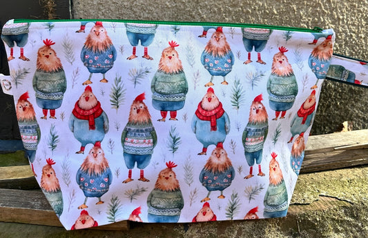 CHICKENS IN SWEATERS Christmas Wedge Project Bag