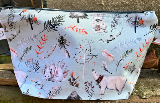 BLUE FOREST ANIMALS Christmas Wedge Project Bag