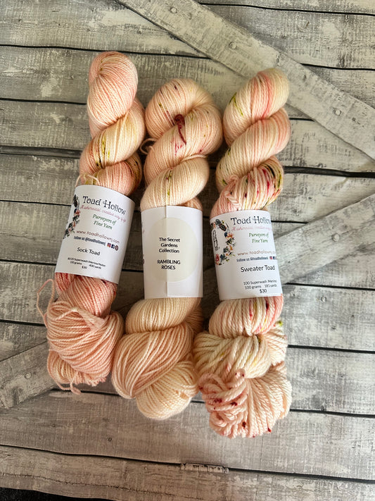 RAMBLING ROSES from our Secret Gardens Collection, Hand Dyed Superwash Merino Yarn,Toad Hollow Yarns