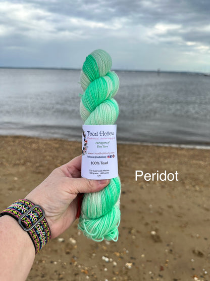 PERIDOT from our Beachcomber Collection, Hand Dyed Superwash Merino Yarn,Toad Hollow Yarns
