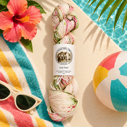 Cream based Toad Hollow yarn accented with pink and green speckles - styled by the pool