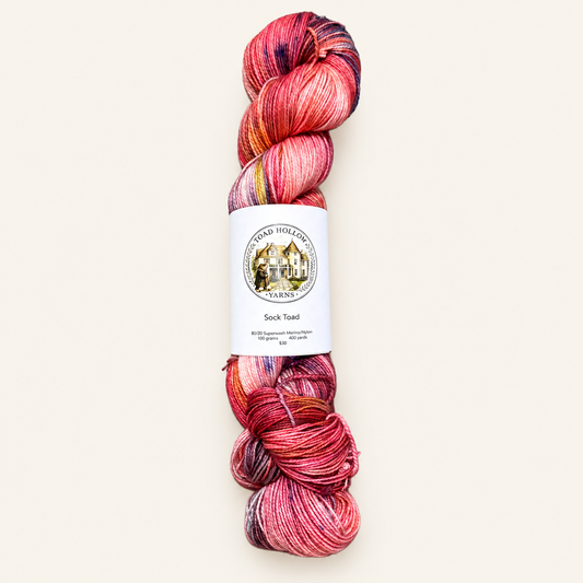 GARDEN STATE Hand-dyed yarn - Tomato red & blue variegated yarn from the Road Trip Collection|Fingering, DK, Worsted, and Bulky Superwash Merino yarn| Toad Hollow Yarns