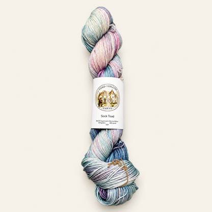 KITTY HAWK Hand-dyed yarn - Pink, Blue & Grey variegated yarn from the Road Trip Collection|Fingering, DK, Worsted, and Bulky Superwash Merino yarn| Toad Hollow Yarns