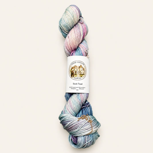 KITTY HAWK Hand-dyed yarn - Pink, Blue & Grey variegated yarn from the Road Trip Collection|Fingering, DK, Worsted, and Bulky Superwash Merino yarn| Toad Hollow Yarns