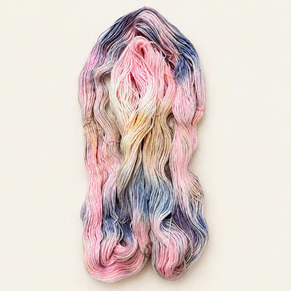 BREAKFAST AT TIFFANY'S Hand-dyed yarn - Pink, Gold & Grey variegated yarn from the Road Trip Collection|Fingering, DK, Worsted, and Bulky Superwash Merino yarn| Toad Hollow Yarns