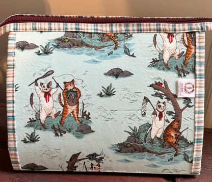 BOOKLET POUCH - FISHING CATS featuring fabrics from Cat Tales by Rachel Hauer, Toad Hollow Bags