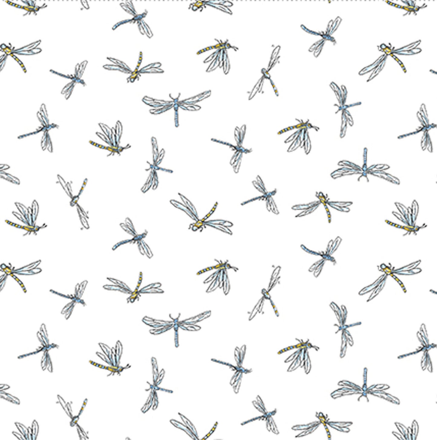 LEAP FROG - Dragonflies White - by Anita Jarem, 100% Cotton, Toad Hollow Fabrics