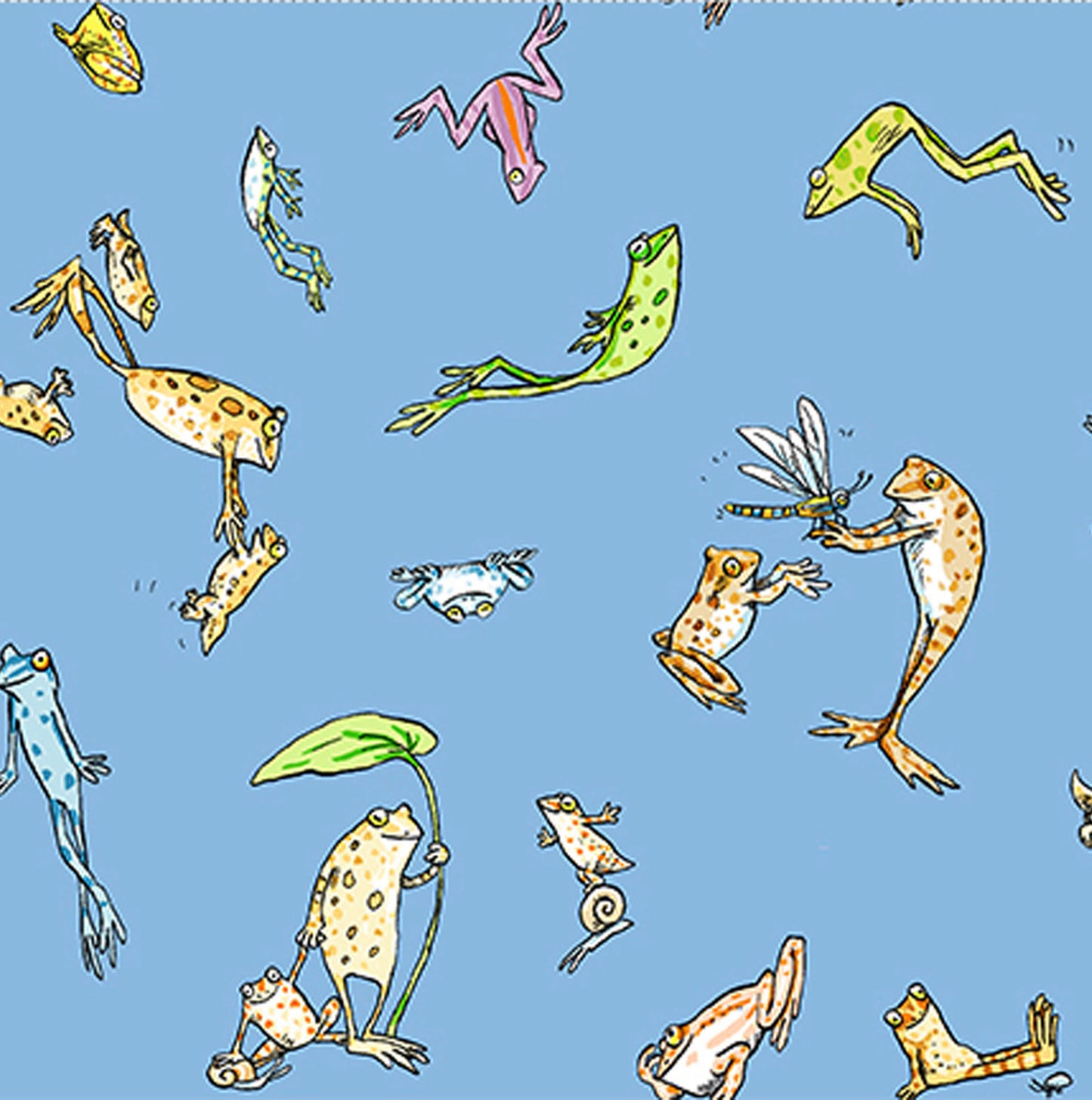 LEAP FROG - Friends Denim - by Anita Jarem, 100% Cotton, Toad Hollow Fabrics