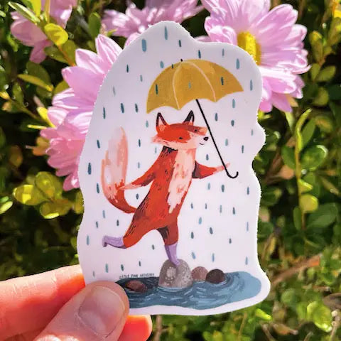 RAINY DAY FOX vinyl sticker from Little Pine Artistry