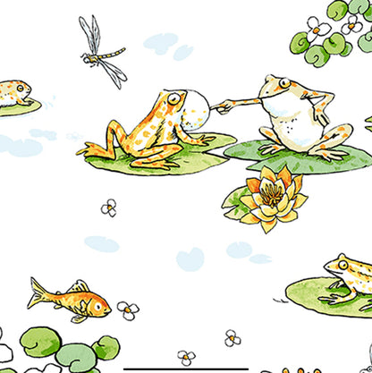LEAP FROG - Pond Life White - by Anita Jarem, 100% Cotton, Toad Hollow Fabrics