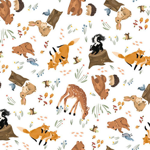 TOSSED WOODLAND ANIMALS Ivory From FOREST CRITTERS by Laura Konyndyk for Blank Quilting Corp