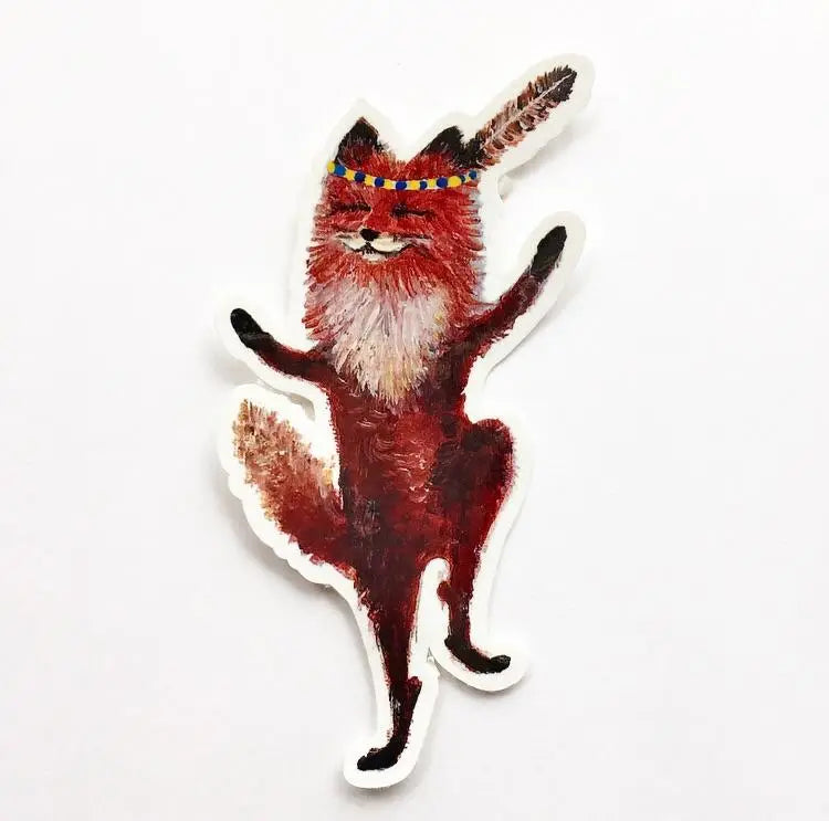 FOX DANCING vinyl sticker, Jahna Vashti artist, The Olde Curiosity Shoppe