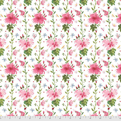 TINY FLOWER STRIPE - WHITE from the LADYBIRD Collection by Dena Designs, 100% Cotton, Toad Hollow Fabrics