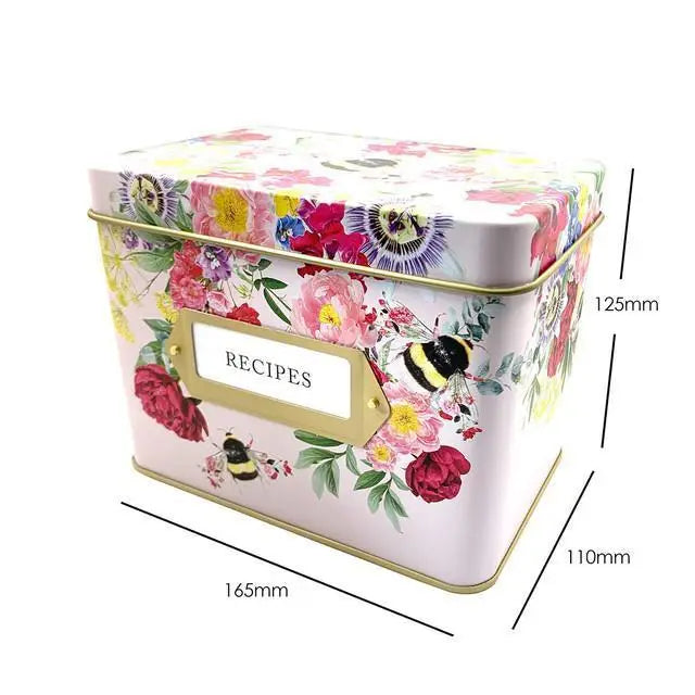 BEE Recipe Tin with 50 Recipe Cards & 12 Dividers