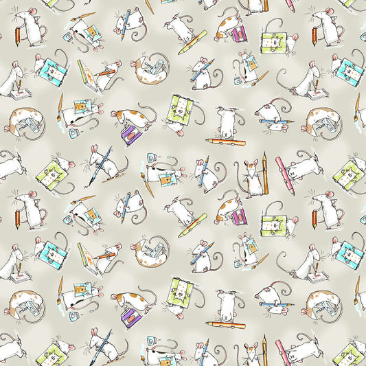 MICE Light Khaki - ART CLUB by Anita Jarem, 100% Cotton, Toad Hollow Fabrics