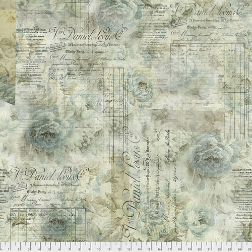 RECEIPT AQUA - from Tim Holtz Eclectic Elements line - by Free Spirit Fabrics- 100% Cotton, Toad Hollow Fabrics